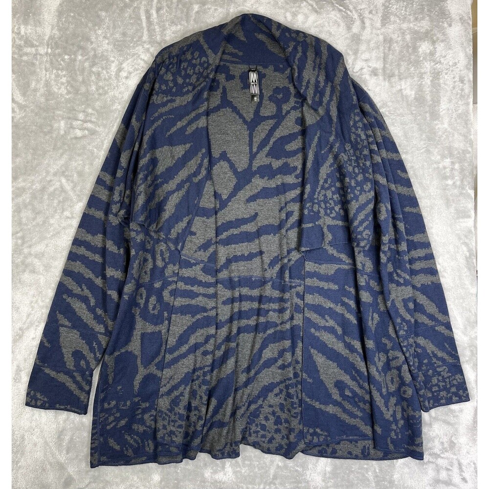 Marla Wynne 3X Cardigan Sweater Animal Print Pattern Blue /gray